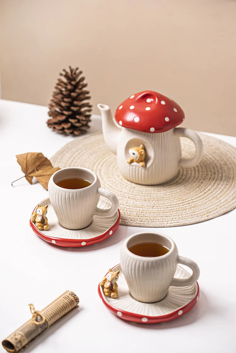 Red Mushroom ceramic Coffee Mug Dinner Plates Noodle Bowls Salad Bowls Teapot Cakepan Afternoon Tea Party Gift for Girl