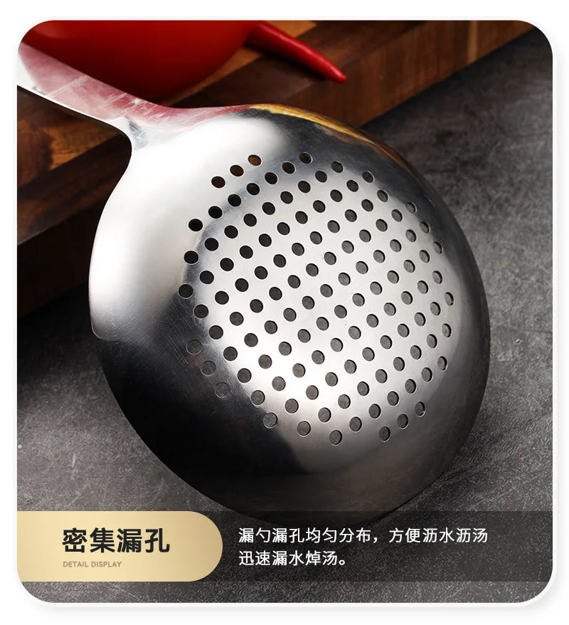 Kitchen Wooden Handle Wok Spatula Cooking Utensils Stainless Steel Frying Shovel Colander Soup Rice Spoon Kitchenware Tools