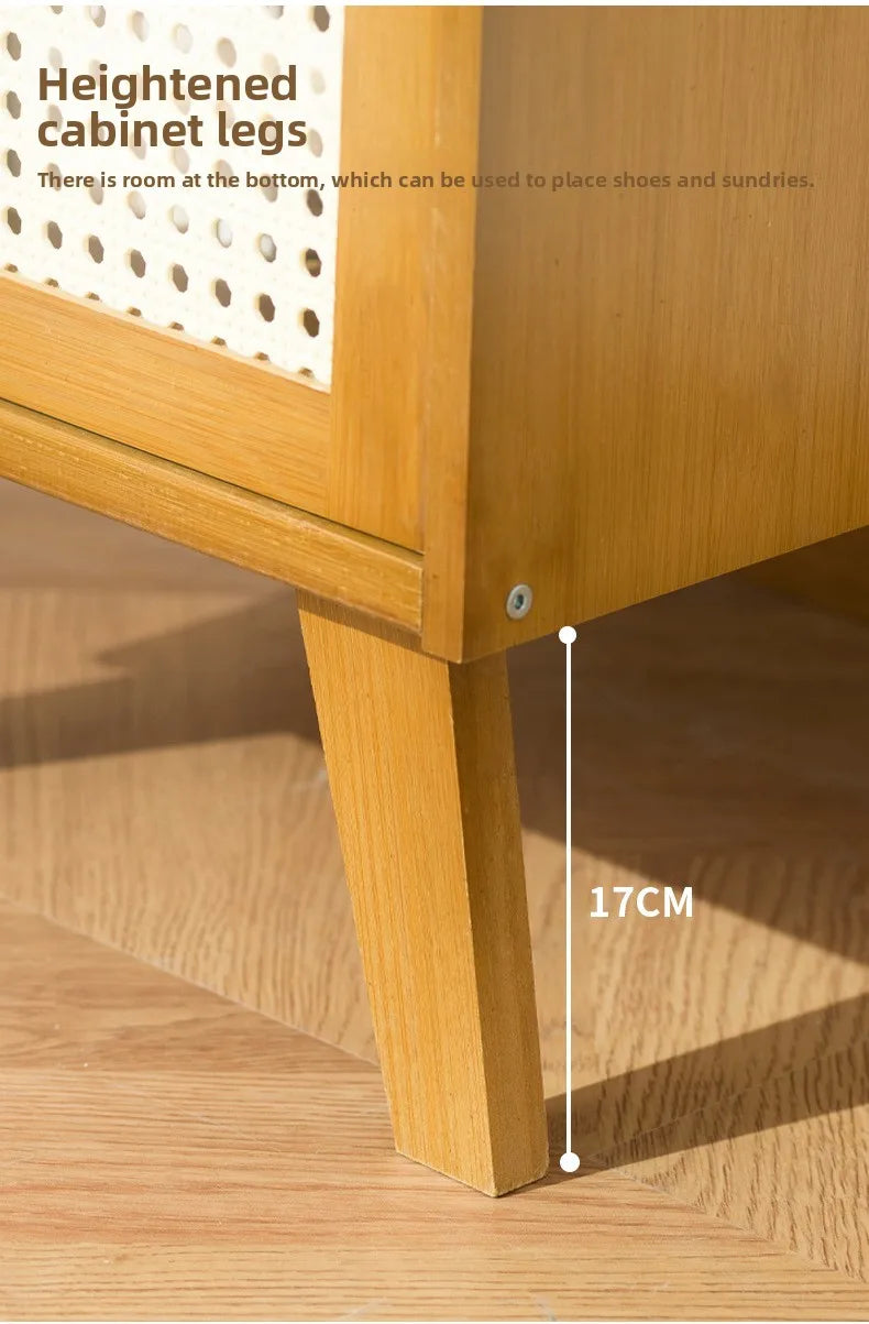Solid wood bedside table Small apartment sofa side cabinet Rattan edge few storage locker corner few small cabinets