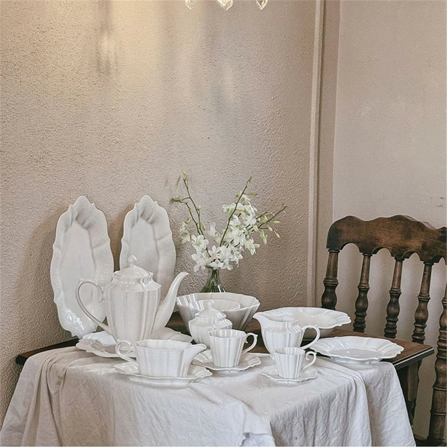 Ceramic Plates Dinner Sets Elegant White Western Food Dishes Steak Paglio Salad Plate Embossed Party Tableware Cup and Saucer