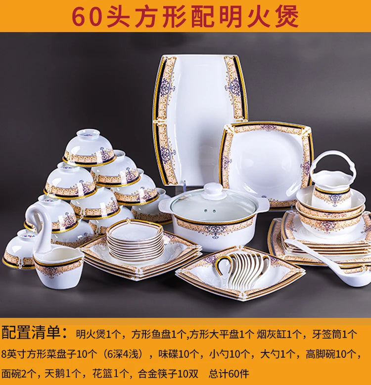 Luxury Ceramic Modern Dinnerware Set Microwaveable Gold Elegant European Style Wedding Dinnerware Party Hotel Vaisselle Gift
