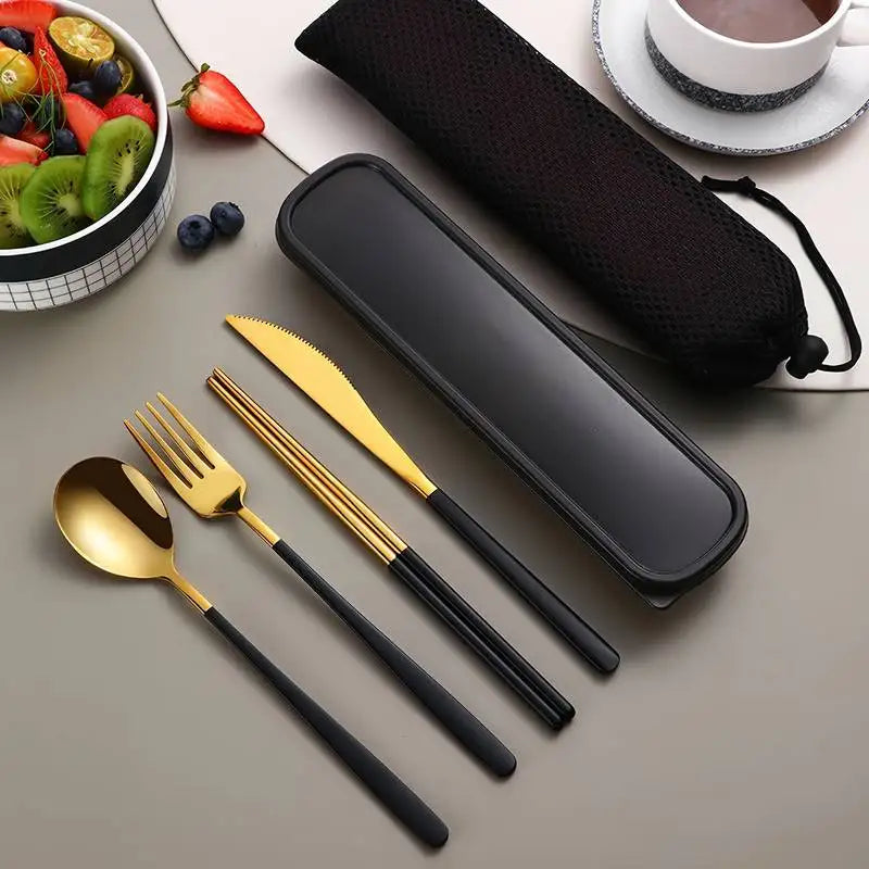 Stainless Steel Cutlery Set With Storage Box 4 Counts Portable Tableware Set For Home Kitchen Dining Room Household Tableware