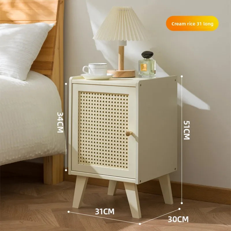 Solid wood bedside table Small apartment sofa side cabinet Rattan edge few storage locker corner few small cabinets