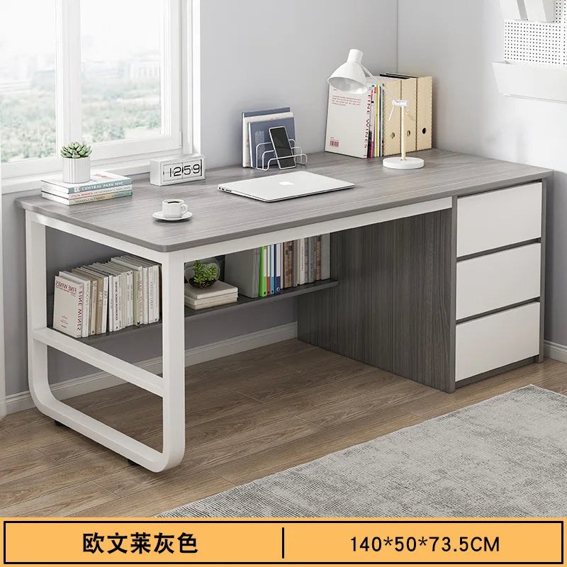 Contemporary Office Study Desk, Contemporary Computer Desk Writing Desk PC Desk Work Desk with 3-Drawers and Metal Legs