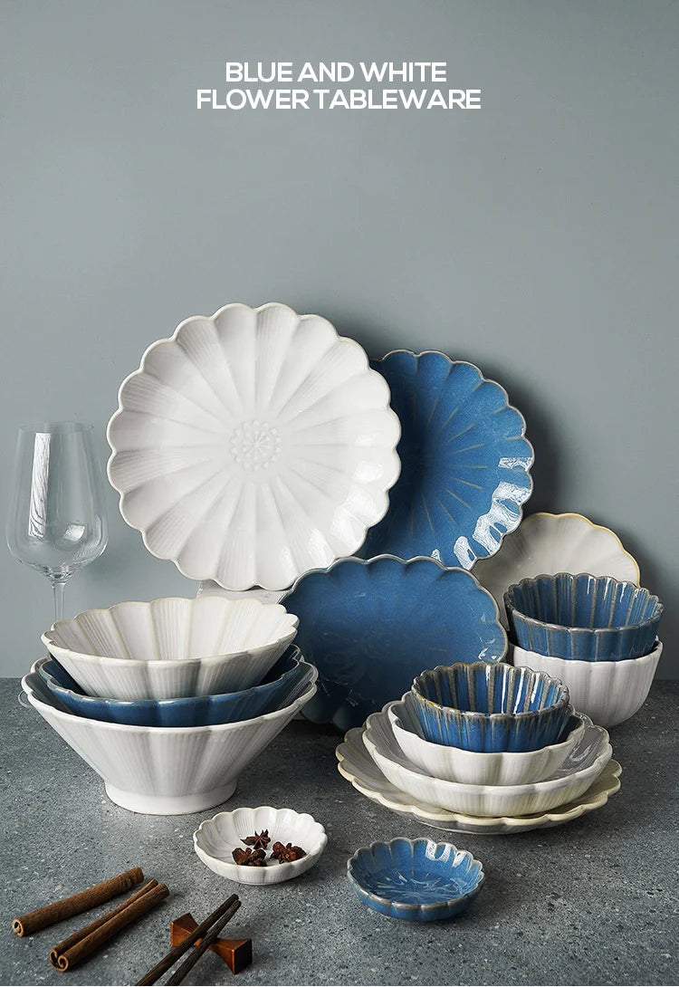 Ceramic Dinner Plate Tableware Coffee Mug Cup Steak Plate Salad Soup Noodles Bowl Chrysanthemum Dinnerware