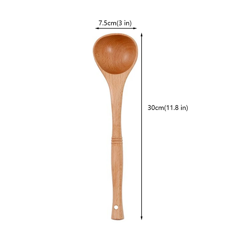 7pcs Wood Kitchen Utensils Set with Bamboo Joint Design Nature Wooden Spaghetti Spoons Wok Spatula for Cooking Accessories