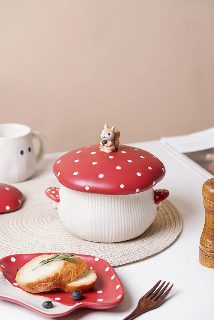 Red Mushroom ceramic Coffee Mug Dinner Plates Noodle Bowls Salad Bowls Teapot Cakepan Afternoon Tea Party Gift for Girl