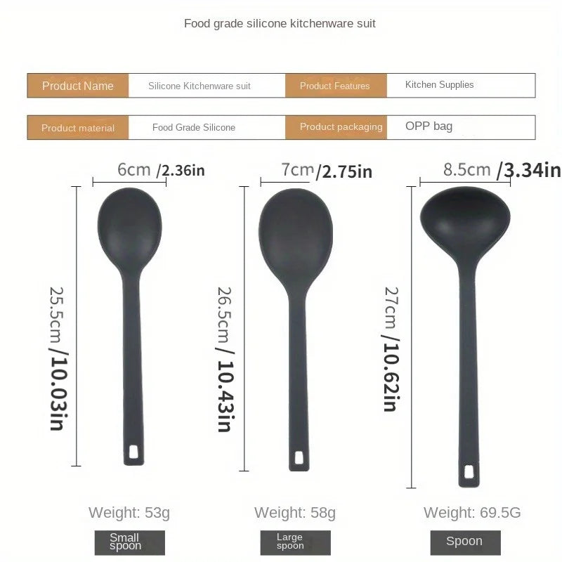 5pcs Silicone Kitchen Utensils Set,Non-Stick Cooking Tools, Including Turner, Spatula, Soup Spoon, Strainer, and Rice Paddle
