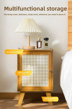 Solid wood bedside table Small apartment sofa side cabinet Rattan edge few storage locker corner few small cabinets