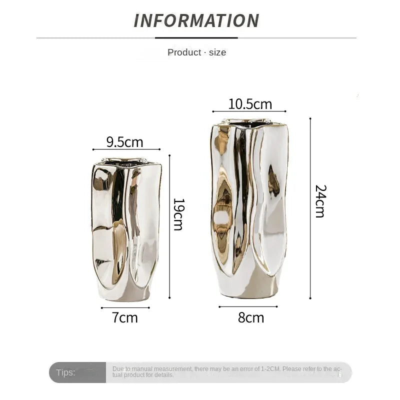 Ceramic Vase Flower Luxury Electroplated Silver Arrangement Irregular Porcelain Hydroponic Vase Ornament Interior Art Decoration