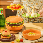 Stackable Burger Plate Bowl Set Modern Hamburger Ceramic Dinnerware Set Tableware For Housewarming Home Wedding Restaurant Party