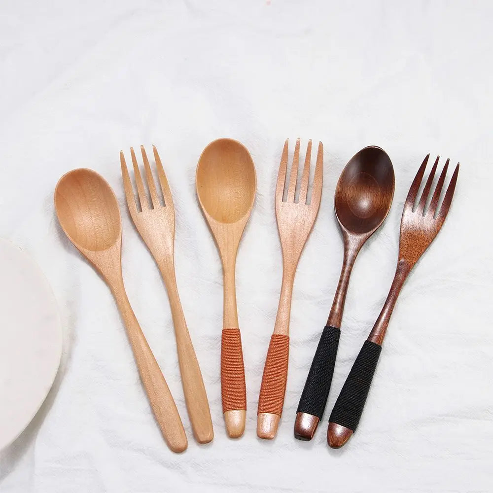 Wooden Dinner Kit Utensil Soups Rice Kitchen Supplies Tableware Dinnerware Sets Fork Spoon
