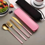 Stainless Steel Cutlery Set With Storage Box 4 Counts Portable Tableware Set For Home Kitchen Dining Room Household Tableware