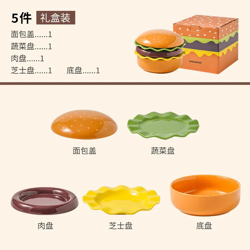 Stackable Burger Plate Bowl Set Modern Hamburger Ceramic Dinnerware Set Tableware For Housewarming Home Wedding Restaurant Party