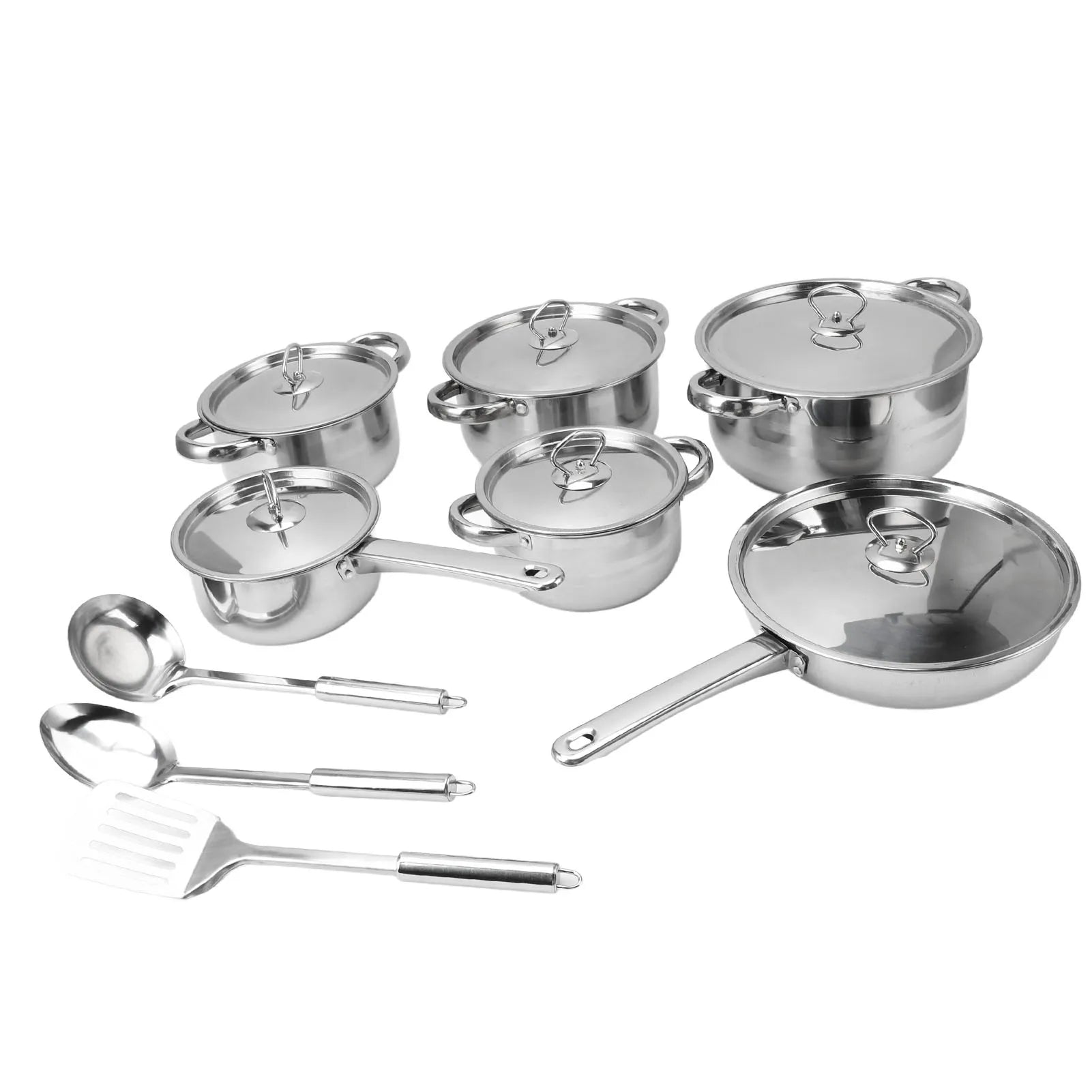 Stainless Steel Cookware Set Kitchen Cookware Set Stainless Steel Pots Pans Set with Soup Pot Saute Pan Lids for Home Cooking