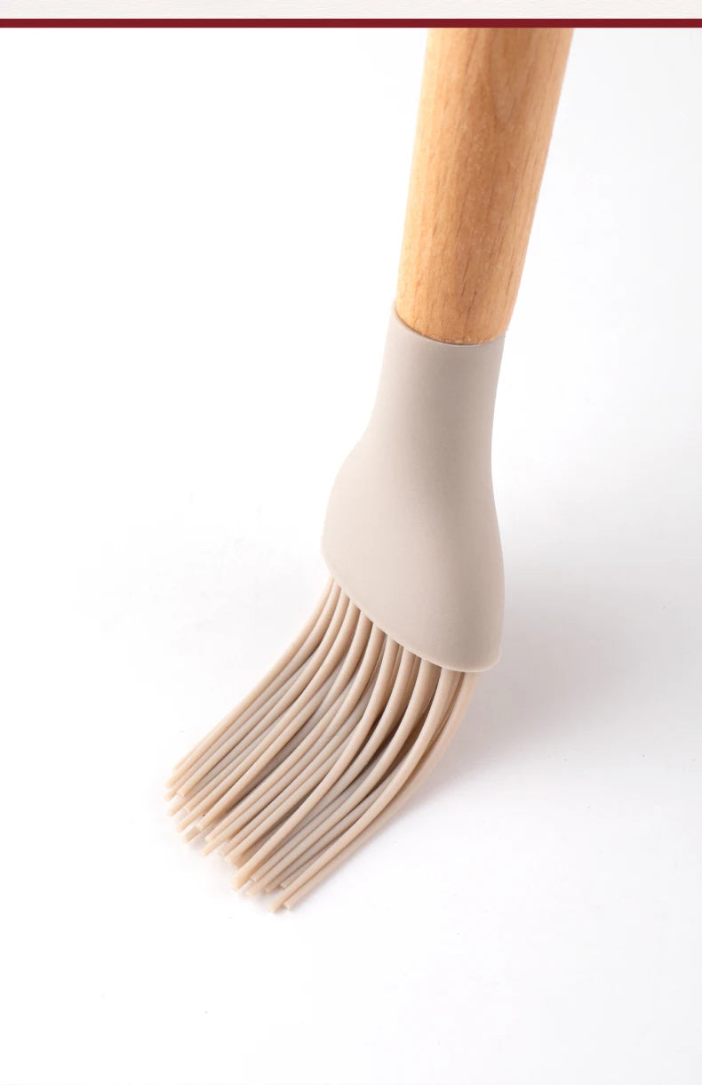 12pcs, Silicone Utensil Set, Khaki Kitchen Utensil Set With Wooden Handle, Safety Cooking Utensils Set, Non-Stick Kitchen Tools