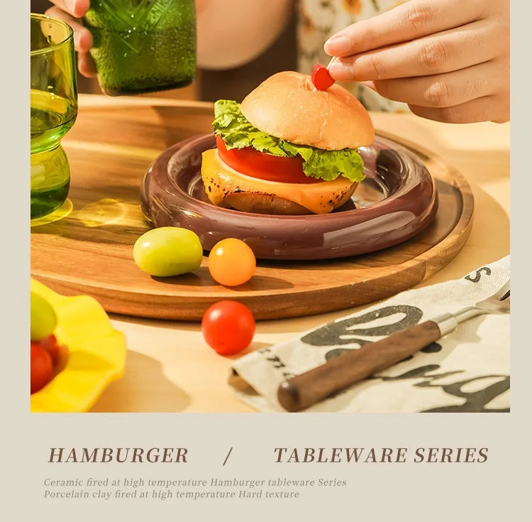 Stackable Burger Plate Bowl Set Modern Hamburger Ceramic Dinnerware Set Tableware For Housewarming Home Wedding Restaurant Party