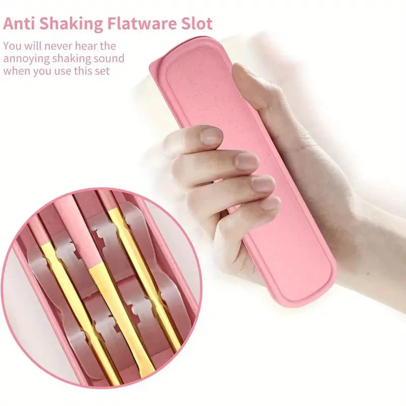 Stainless Steel Cutlery Set With Storage Box 4 Counts Portable Tableware Set For Home Kitchen Dining Room Household Tableware