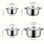 4-Piece Stainless Steel Pot Set, No Stove Selection, Large Capacity, Suitable for Kitchen Cooking