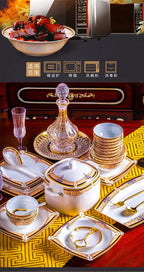 Luxury Ceramic Modern Dinnerware Set Microwaveable Gold Elegant European Style Wedding Dinnerware Party Hotel Vaisselle Gift