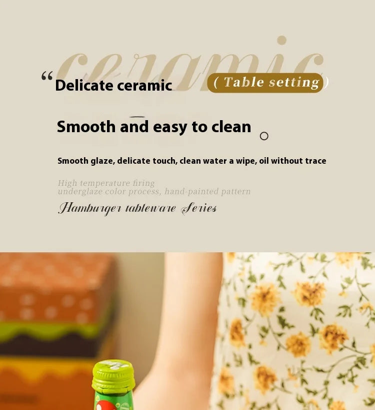 Stackable Burger Plate Bowl Set Modern Hamburger Ceramic Dinnerware Set Tableware For Housewarming Home Wedding Restaurant Party