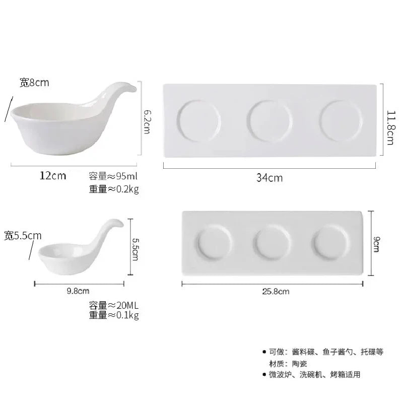 European Ceramic Tableware White Spoon Bowl Caviar Snack Plate Fruit Platter Restaurant Kitchen Ceramic Tableware Bowl Plate Set