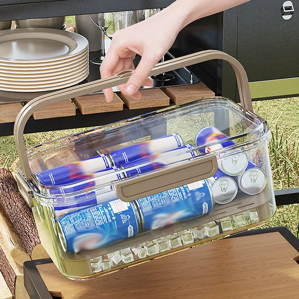 Portable Food Storage Container Large Capacity Airtight Freshness Box with Drain Plate for Outdoor Picnic Camping Use