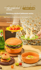 Stackable Burger Plate Bowl Set Modern Hamburger Ceramic Dinnerware Set Tableware For Housewarming Home Wedding Restaurant Party