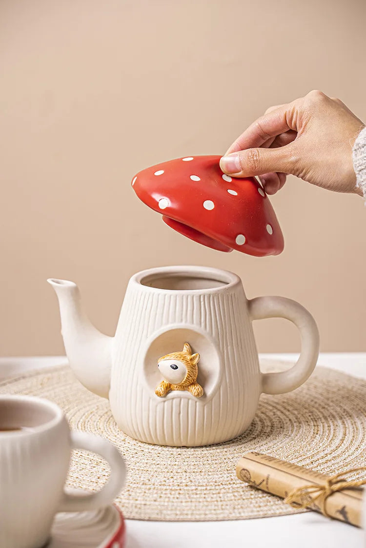 Red Mushroom ceramic Coffee Mug Dinner Plates Noodle Bowls Salad Bowls Teapot Cakepan Afternoon Tea Party Gift for Girl