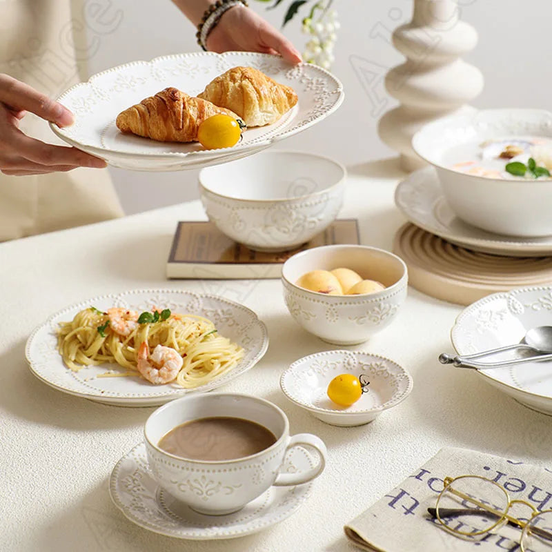 Baroque Vintage Ceramic Dinner Plates Western Food Dishes and Plates Sets European Modern Kiln Change Carving  Tableware Home