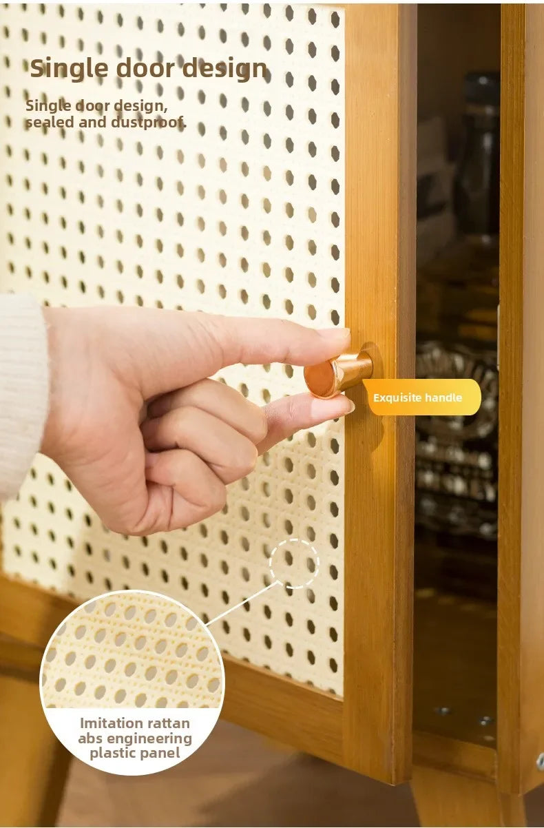 Solid wood bedside table Small apartment sofa side cabinet Rattan edge few storage locker corner few small cabinets