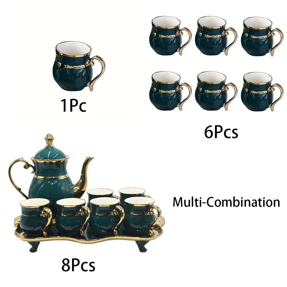 8pc/Set 6pc/Set 1pc/Set Ins Style Ceramic Dinnerware Set, Suitable For Family Gathering. Luxury English Gold green TeaCup Set