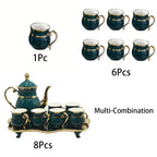 8pc/Set 6pc/Set 1pc/Set Ins Style Ceramic Dinnerware Set, Suitable For Family Gathering. Luxury English Gold green TeaCup Set