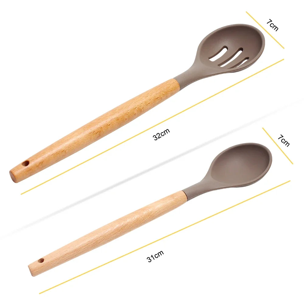 Silicone Kitchen Utensils Set, Non - stick Spatula Shovel, Wooden Handle Cooking Tools, Kitchen Accessories Tool, 9/11/12Pc