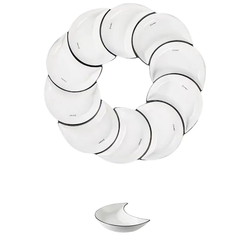 5 Piece Reunion Ceramic Dinnerware Set Moon Shaped Hot Pot Plate Flexible Combination of Plates According to Food Consumption