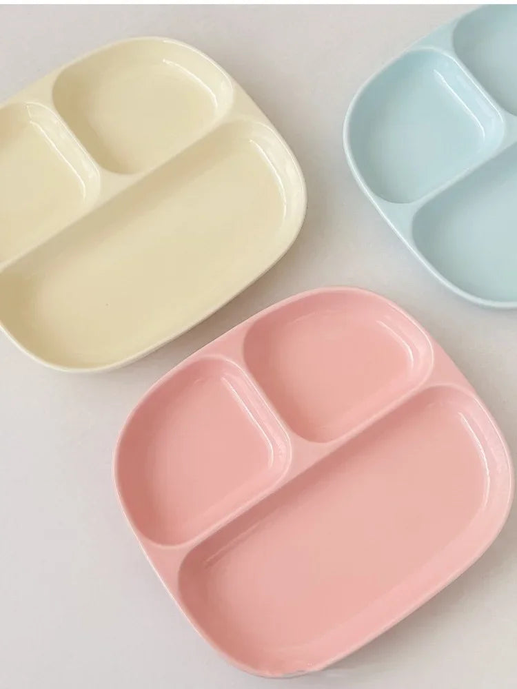 3Grid Ceramic Dinner Plates Solid Color Serving Dishes Salad Dinnerware Dining Compartment Plate Kitchen Eco-friendly Tableware