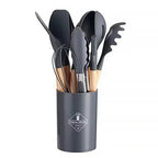 Silicone Kitchen Utensils Set with Wooden Handle Non-stick Kitchen Utensils Spade Shovel Egg Cookware Blenders 12 Uds