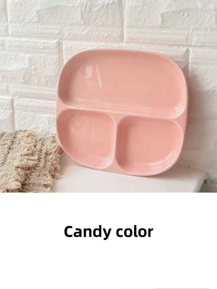 3Grid Ceramic Dinner Plates Solid Color Serving Dishes Salad Dinnerware Dining Compartment Plate Kitchen Eco-friendly Tableware