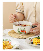 Retro Strawberry Dinner Plate and Bowl Set Decorative Ceramic Salad Dessert Plate Curry Pasta Dish Crockery Dinnerware Set