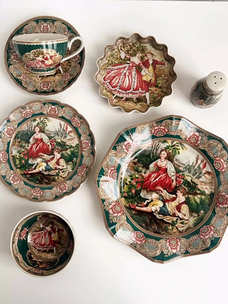 European Famous Painting Series Tableware Set Ceramic Material Underglaze Color Craftsmanship Handmade Painting