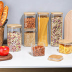 Food Storage Containers with Airtight Lid,Clear Glass Canister,Kitchen Pantry Storage jar for Pasta Sugar Flour Oat Cereal Beans