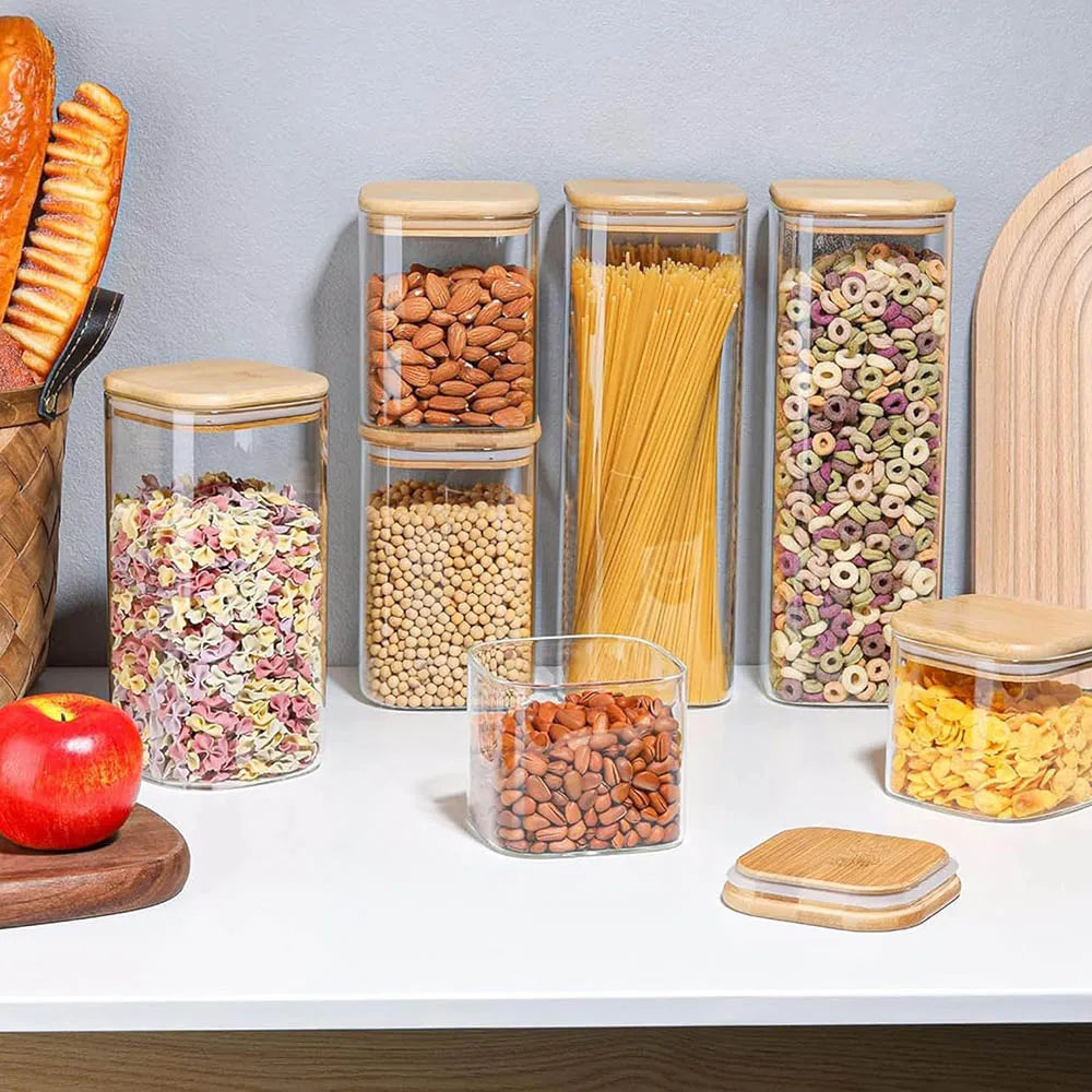 Food Storage Containers with Airtight Lid,Clear Glass Canister,Kitchen Pantry Storage jar for Pasta Sugar Flour Oat Cereal Beans