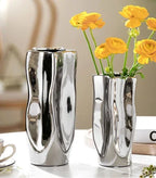 Ceramic Vase Flower Luxury Electroplated Silver Arrangement Irregular Porcelain Hydroponic Vase Ornament Interior Art Decoration