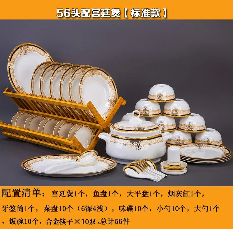 Luxury Ceramic Modern Dinnerware Set Microwaveable Gold Elegant European Style Wedding Dinnerware Party Hotel Vaisselle Gift
