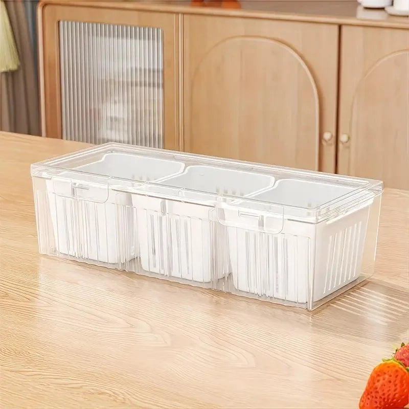 1 Set of Food Storage Containers Square Transparent Compartments for Refrigerators, Salad, Fruit, Vegetable And Condiment Boxes