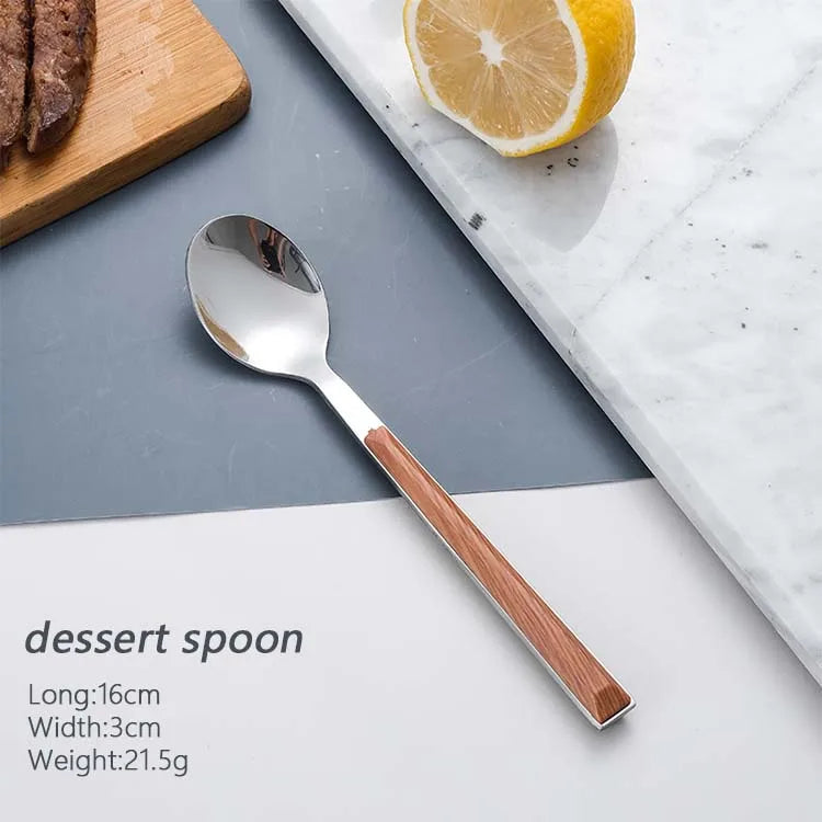 Stainless steel dinnerware sets steak knife/fork/spoon with wooden handle tableware cutlury set kichen accessories