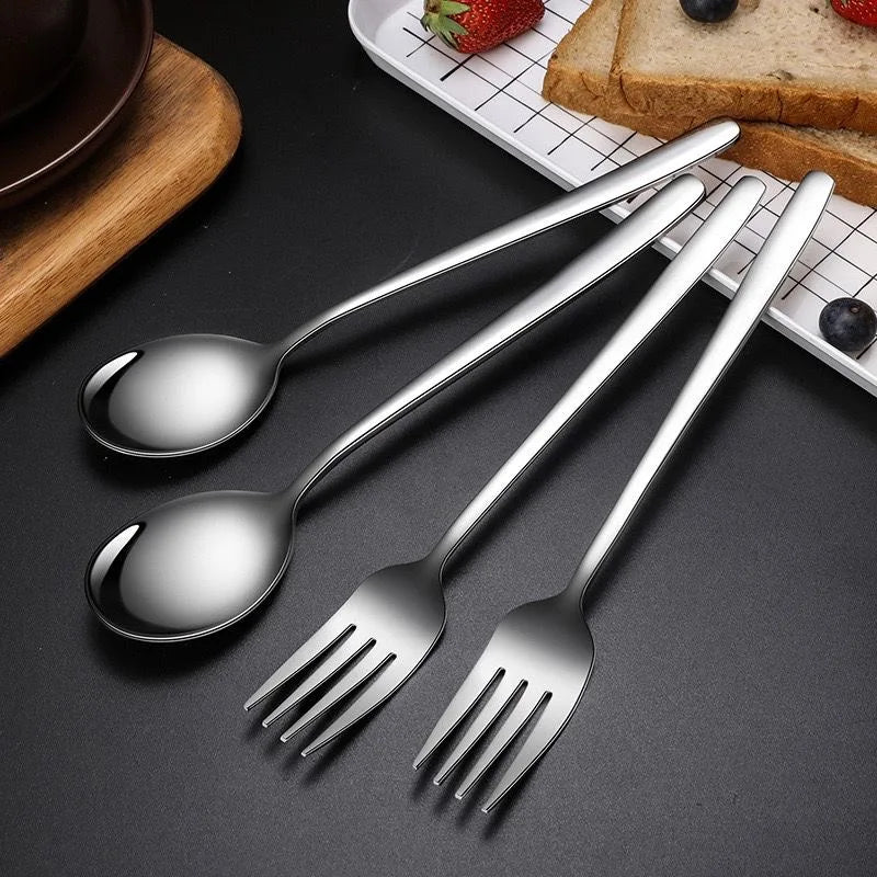Korean Stainless Steel Cutlery Set Kitchen Long Handle Spoon and Fork Tableware Dessert Coffee Teaspoon Soup Spoons Utensils