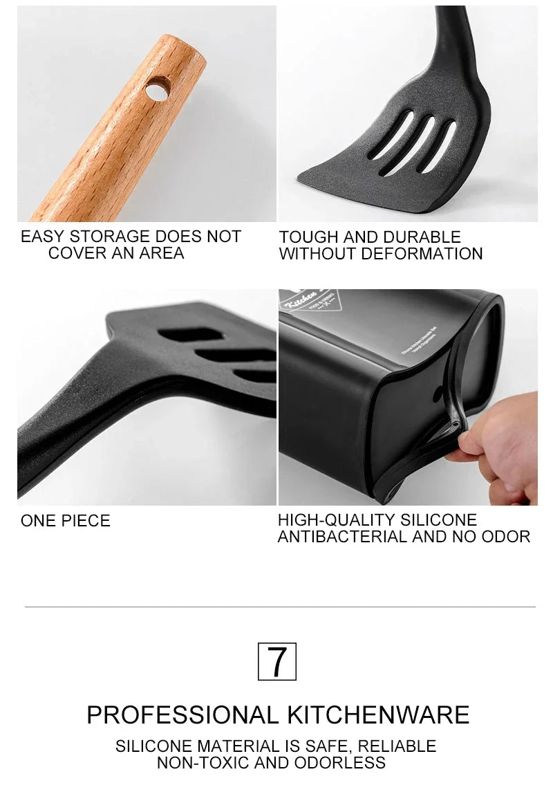 Kitchen Utensil Set Silicone BPA Free Kitchen Cooking Baking Tools Set Kitchen Accessories Gadgets Kitchenware With Container N.