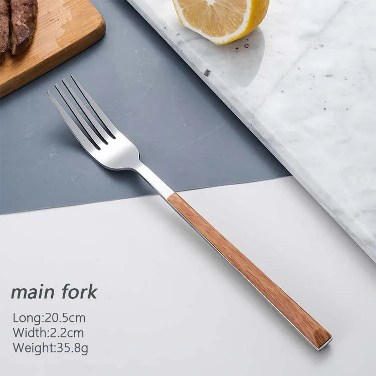 Stainless steel dinnerware sets steak knife/fork/spoon with wooden handle tableware cutlury set kichen accessories