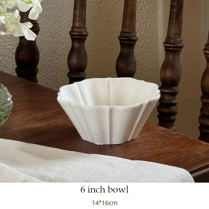 Ceramic Plates Dinner Sets Elegant White Western Food Dishes Steak Paglio Salad Plate Embossed Party Tableware Cup and Saucer